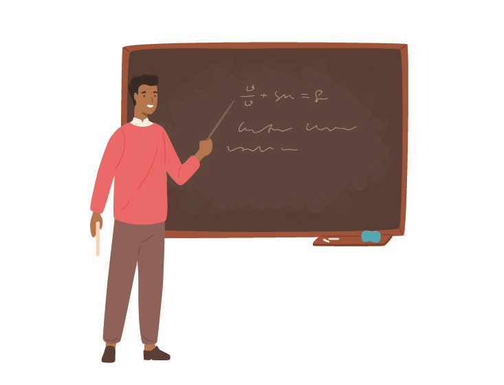 Teacher standing with a blackboard